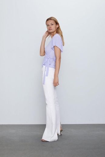 Blusa manga plissada lilás 