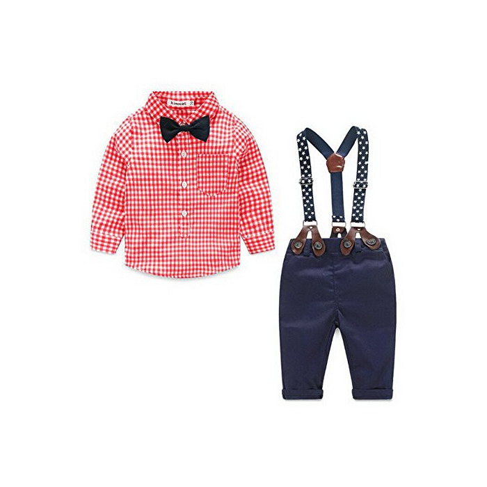 Products Odziezet Pantalones con Tirantes Bebe Niño Niña Camisa de Cuadros Conjunto Trajes