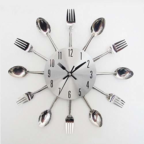 Social Diseño moderno Astilla Cubiertos Utensilio de cocina Reloj de pared Reloj Cuchara