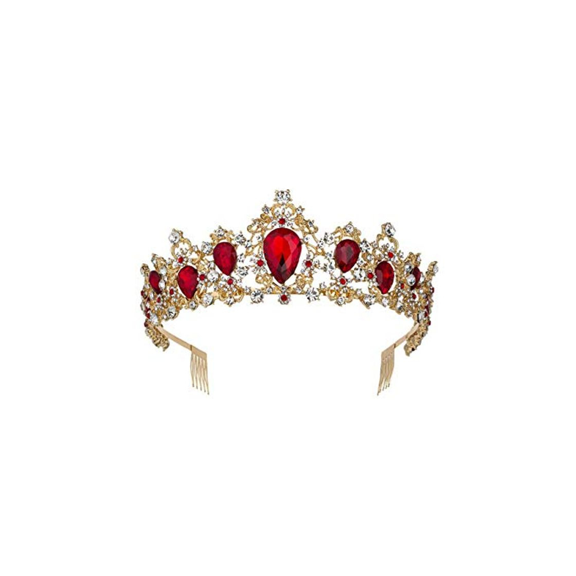 Tiaras nupciales de cristal coloridas de lujo Corona Boda Matrimonio Diamantes de imitación Diadema Concurso Novias Coronas con peines Oro Rojo