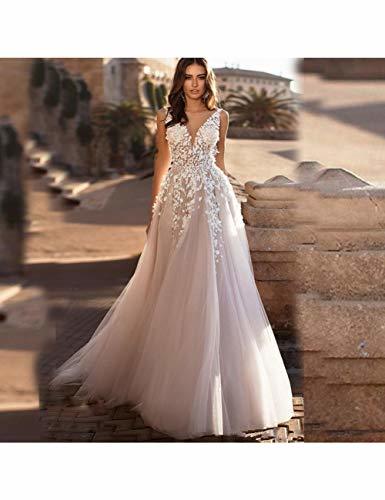 Lugares ERHUAN Cuello En V 3D Floral Apliques De Encaje Vestidos De Novia