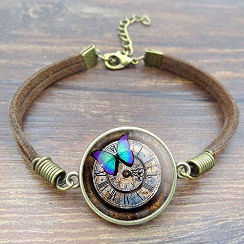 Productos VAWAA Vintage Steampunk Reloj Mariposa Imagen Pulseras Y Brazaletes De Cristal De