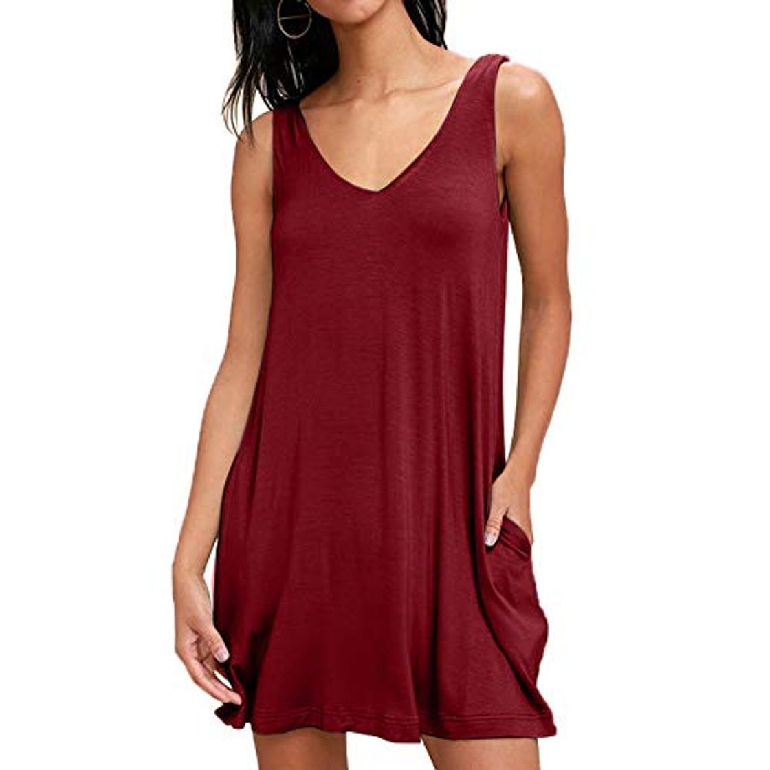 Social Vestido de Verano Mujer Sin Mangas Cuello v Vestido Playa Vestido Casual Talla Grande
