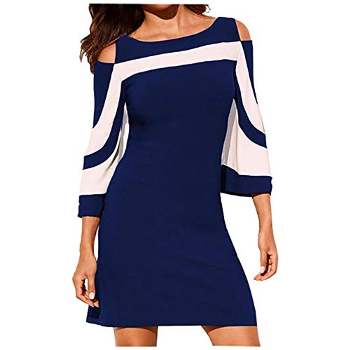 Social fyb Mujeres Moda Sexy Fuera del Hombro Media Manga Casual Patchwork Vestido