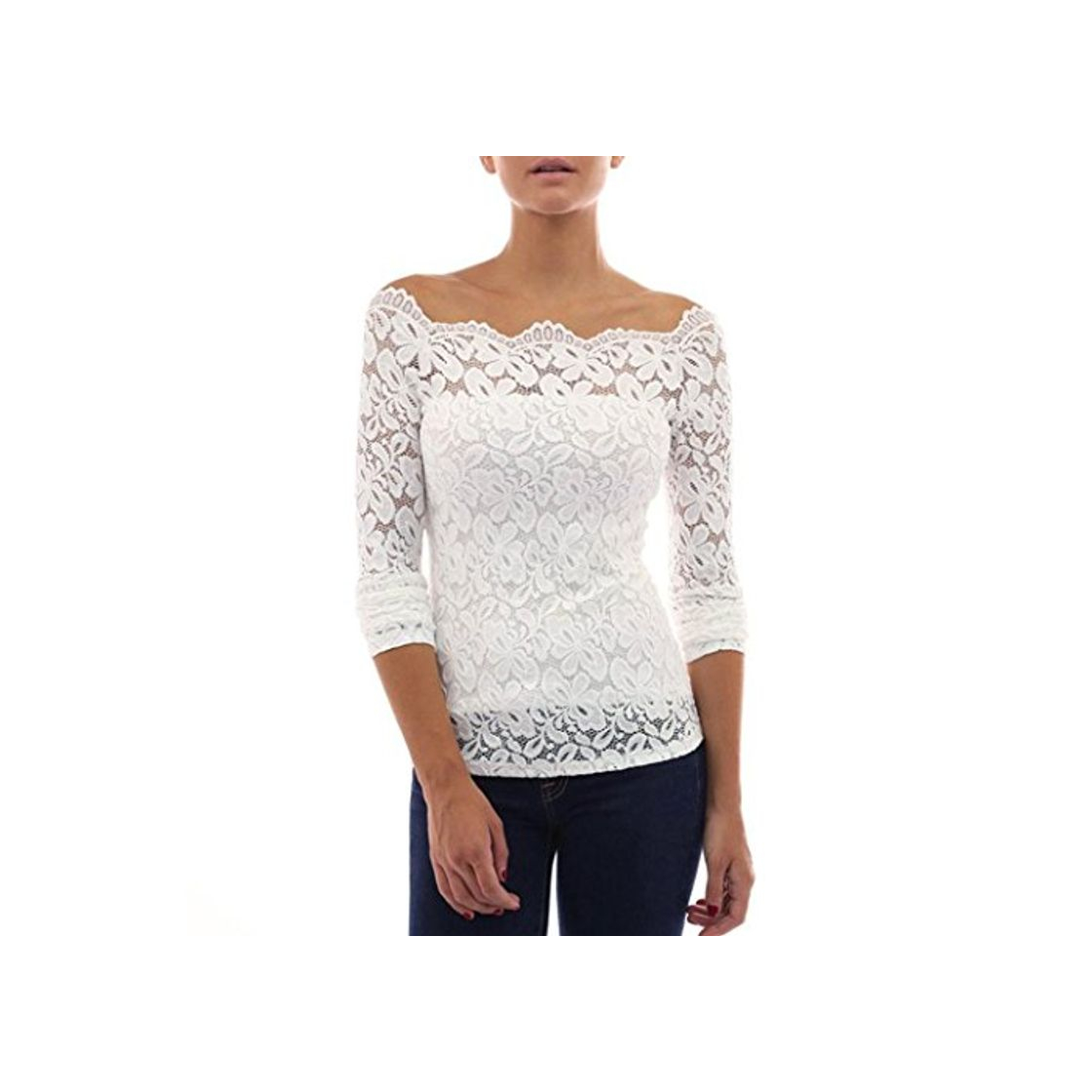 Social DAYLIN Mujer Sexy T-Shirt Blusa de Encaje Casual Manga Larga Sin Tirantes