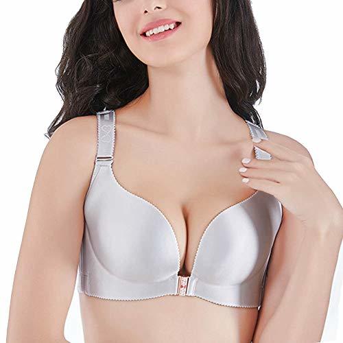 Social LaoZanA Mujer Sujetador Confortables Sin Aros Push-Up Cierre Frontal Gris 46/105C