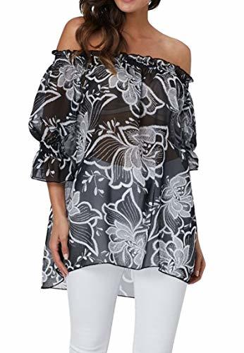 Lugar Camisa Hombros Descubiertos Mujer Boho Chic Blusa Estampado Floral Tribal Etnica Camiseta