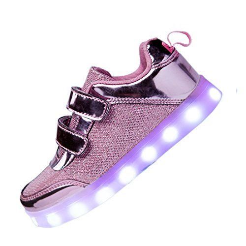 DoGeek Zapatos LED Niños Niñas Negras Blanco 7 Color USB Carga LED