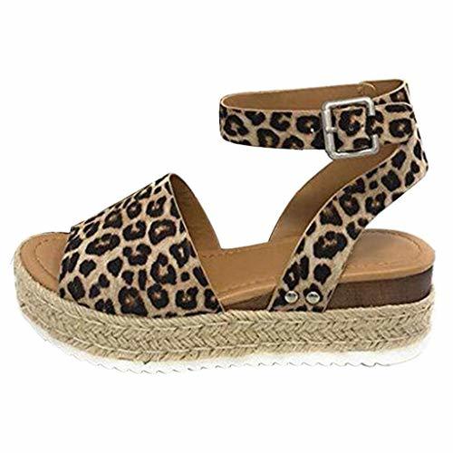 Fashion Sandalias Mujer Verano 2019 cáñamo Fondo Grueso Sandalias Punta Abierta Cuero Fondo