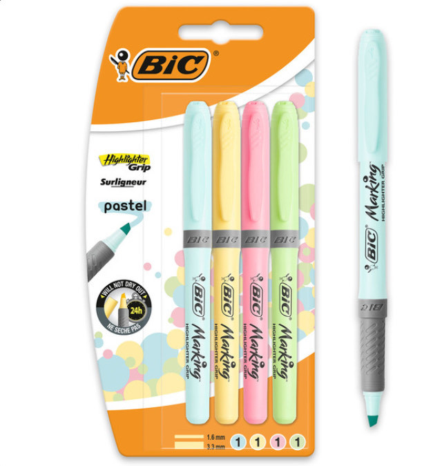 Pack de 4 Marcadores Fluorescentes Highlighter Grip BIC Core