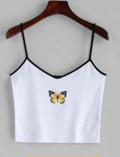 Contrast Cropped Butterfly Cami Top