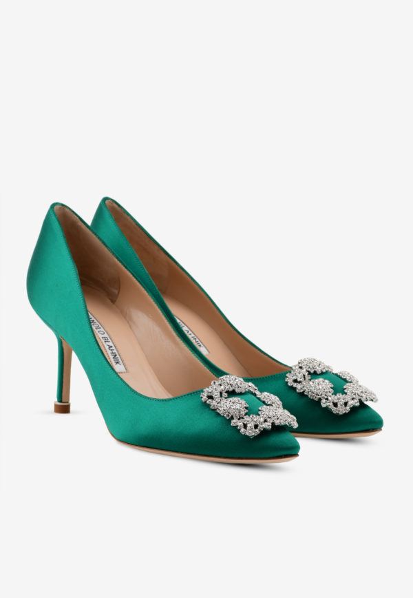 Producto MANOLO BLAHNIK
green Hangisi 70 satin buckled pumps