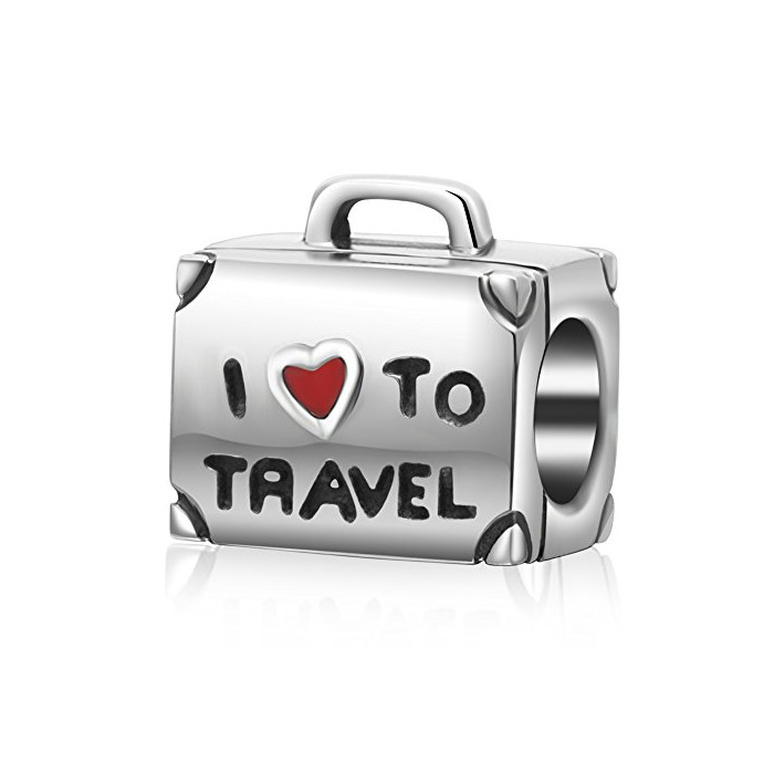 Social «I love to travel» abalorio en forma de maleta con corazón rojo