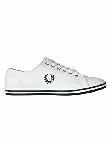 Fred Perry Kingston Hombres Blanco/Ivy Cuero Zapatillas-UK 8