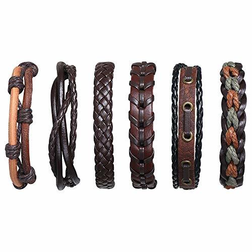 Social flintronic® Pulsera Hombre, 6 Piezas Personalidad Retro Tejida Pulsera de Traje de