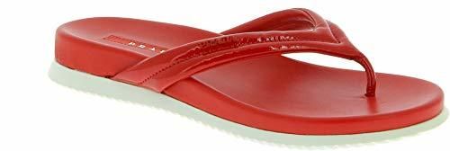 Prada Zapatos de Chanclas para Mujeres de Charol y Piel roja Brillante