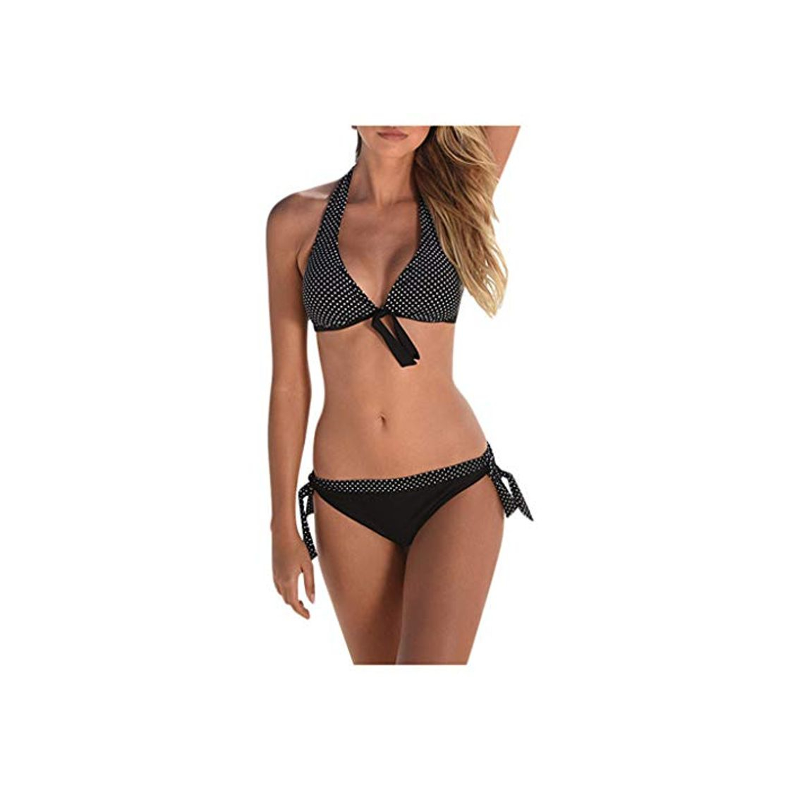 DEELIN Trajes de baño para Mujeres Bikini Ropa de baño Sexy Verano Casual Tallas Grandes Estampado de Puntos Cuello Colgante Split Ropa de Playa