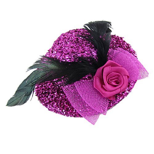 Lugar Clipe DealMux Mulheres Glittery Fuchsia Mini chapéu alto preto Pena Bow Tie