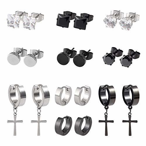 Social 10 Pares Pendientes de Cruz Acero Inoxidable Pendientes Hombres Mujeres Unisex Circonita