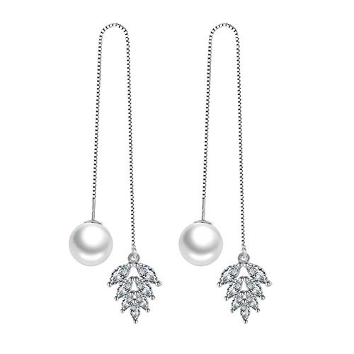 Social BIGBOBA. - Pendientes Largos de Perlas de Temperamento con circonitas Plateadas con