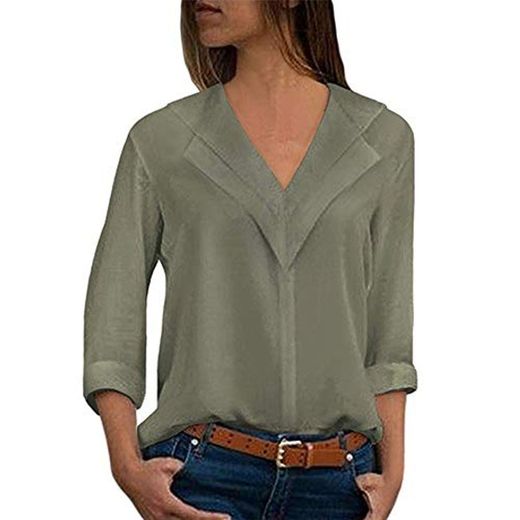 MERICAL Blusa Tops Moda para Mujer Chiffon Solid Camiseta Office Ladies Plain