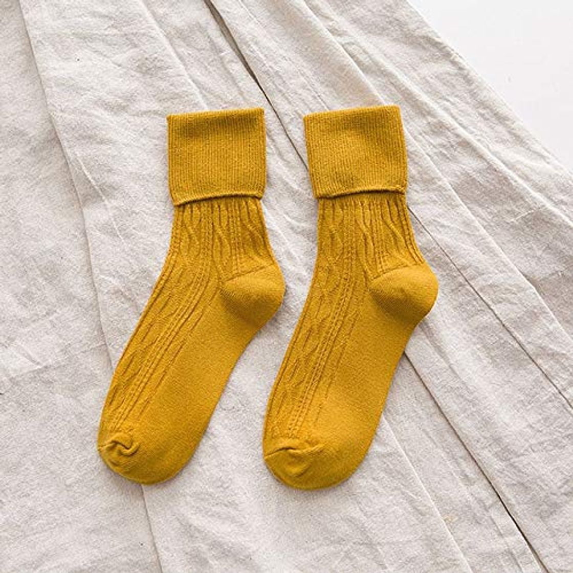 Social AYDWZ 5 Pares de Mujeres Estilo japonés Pila de Pila de Color sólido Calcetines Harajuku Boca Suelta 73% Algodón Transpirable Absorbe el Sudor Calcetines de niña Meias   C Amarillo