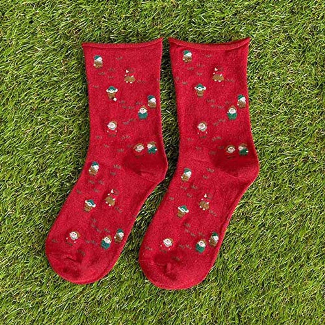 Social AYDWZ 5 Pares de Calcetines Cortos de algodón para Mujer Divertida Persona Corta de Navidad Color Brillante Calcetines de Mujer Otoño Primavera Boca Ancha Transpirable Meias   D Rojo
