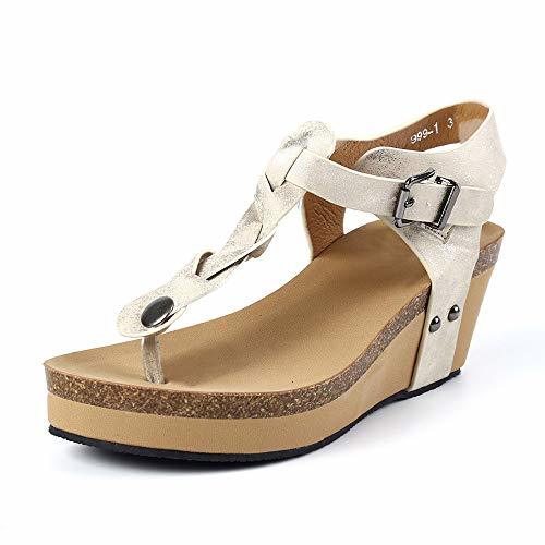Social Sandalias Mujer Plataforma Alpargatas Cuña T-Correa Hebilla Strap Chancletas Romanas Vacaciones Fiesta