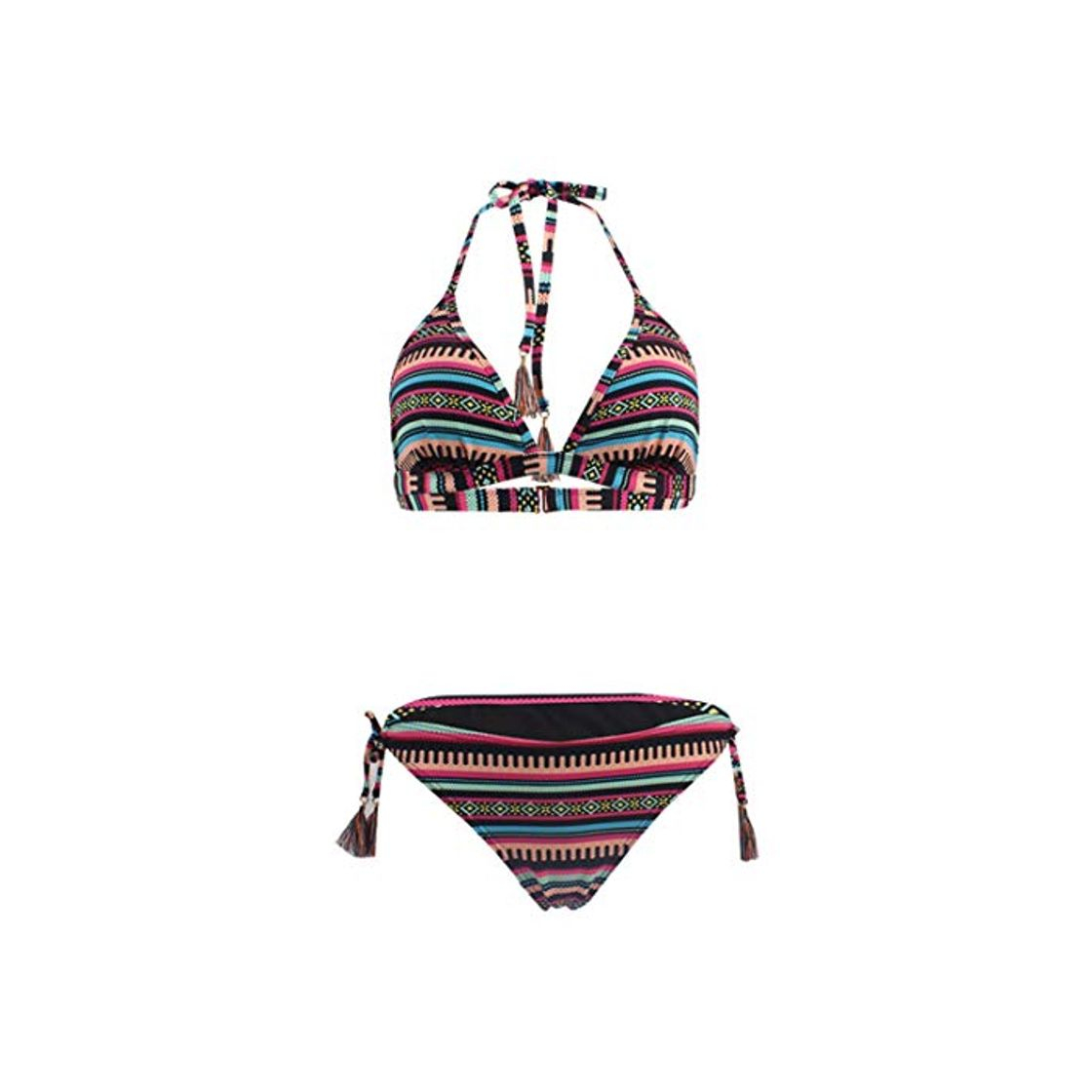 Fashion SUIWO Halter de las mujeres del bikiní del traje de baño de Split 2 piezas tankini traje de baño traje de baño de las señoras de la borla del vendaje de dos piezas traje de baño tanga Conjunto Bikinis