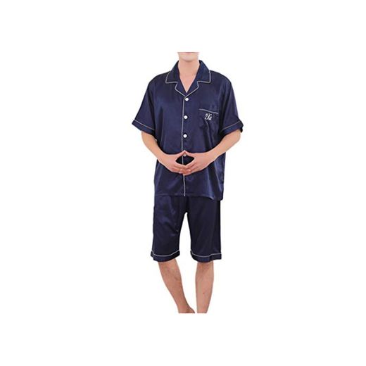 STRIR Pijamas para Hombre Satén,Pijamas Hombre Primavera Verano Manga Corta 2 Piezas,