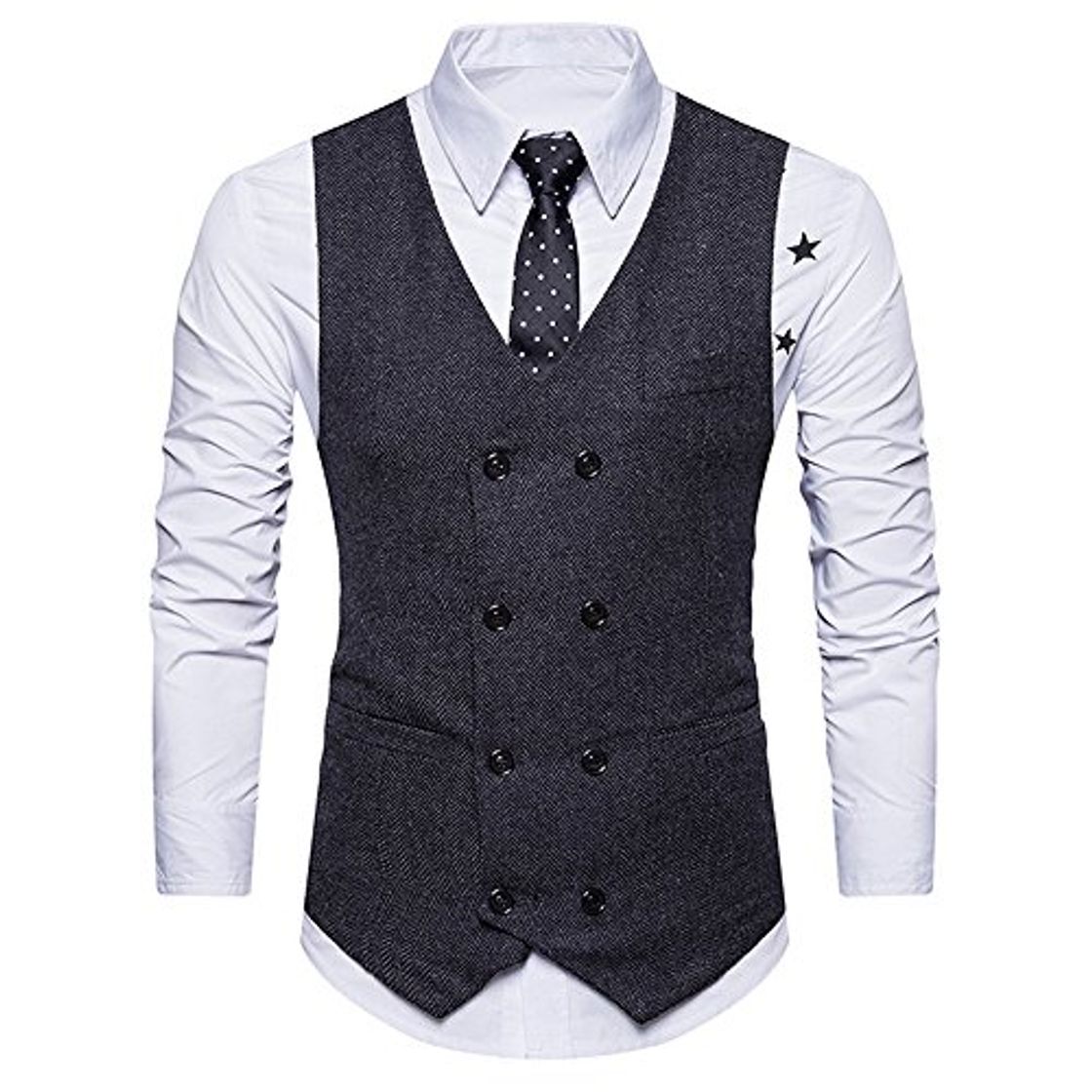 Place STRIR Hombre Chalecos Sin Mangas Doble Pecho Retro Británica Chaleco Cuello en