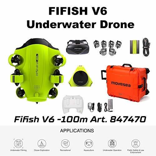 FIFISH Drone Submarino V6 100m Cable 64GB VR HDMI Protectores Maletin Naranja