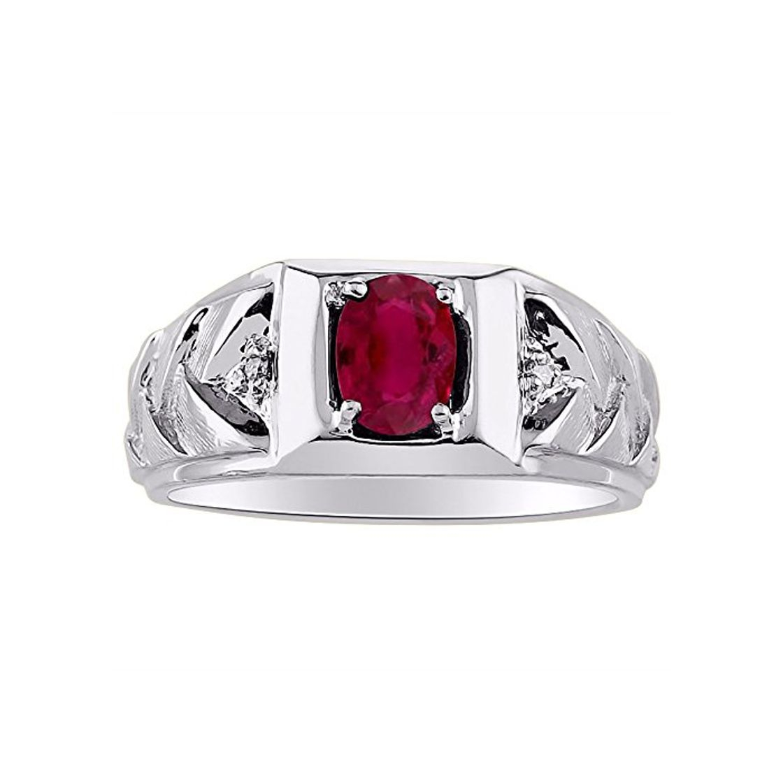 Product Mens Ruby y anillo de diamante 14 K oro blanco banda