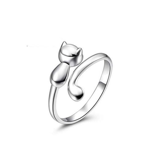 Chereda Anillo de Compromiso para Mujer de Plata con diseño de Gato pequeño