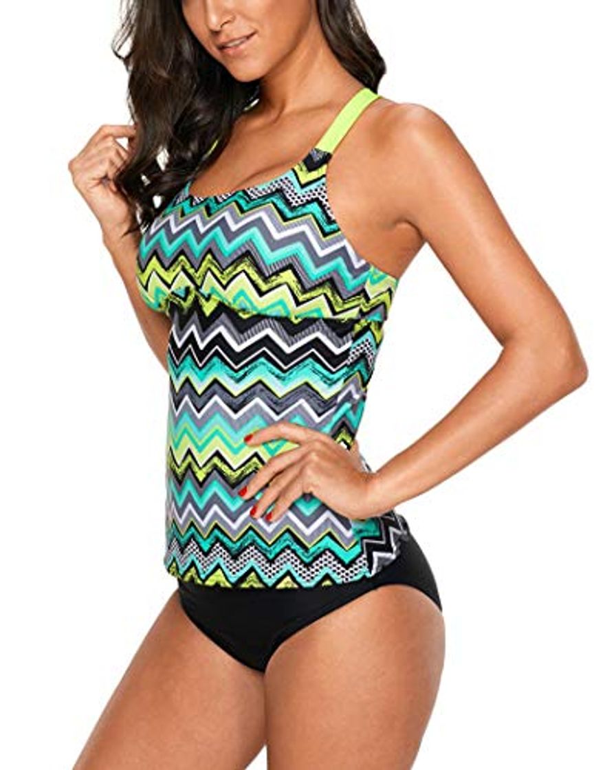 Producto SMENG - Bañador tankini con estampado a rayas para mujer Verde verde