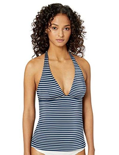 Amazon Essentials Swimsuit Top Fashion-Tankini-Tops, Azul Marino/Rayas, US XXL