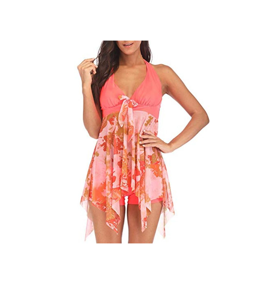 Product FeelinGirl Mujer Tankini de Dos Piezas Halterneck Dobladillo Asimétrico Estampado Floral Bañador