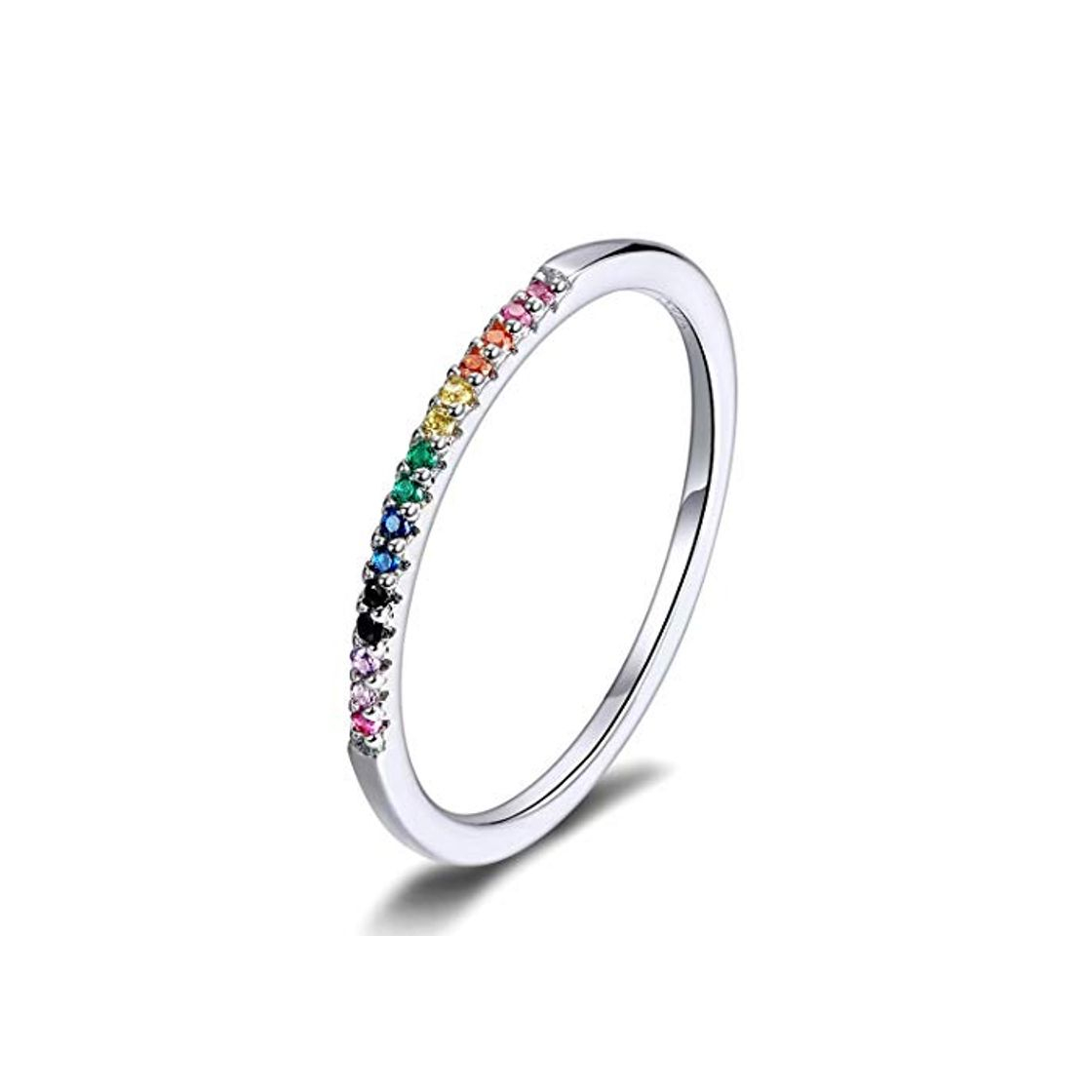 Products Qings Anillo apilable de Arco Iris de Moda Anillo de círculo de Plata esterlina 925 Pave Sparking CZ Regalo de cumpleaños para Mujeres