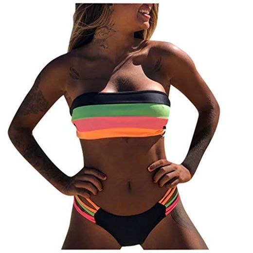 Bikini Mujer 2020 Conjuntos de Bikini Rayas Brasileño Sexy Tanga Sexy Traje de Baño de Dos Piezas Bohemio BañAdores Tops y Braguitas Ropa de Playa vikinis riou