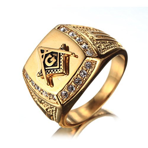 Lugar OAKKY Hombres Acero Inoxidable Masónico Francmasón Anillo con Diamantes Motorista Miembro Banda