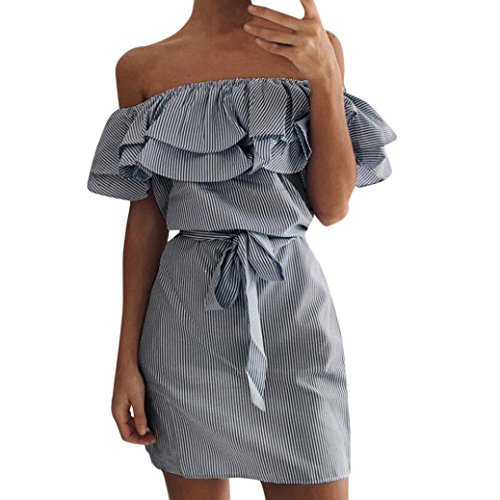 Social OverDose mujer De Verano A Rayas del Hombro Volante Vestido con Correa