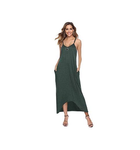 Aibrou Vestidos Casual Mujer Algodón Tirantes Verde L