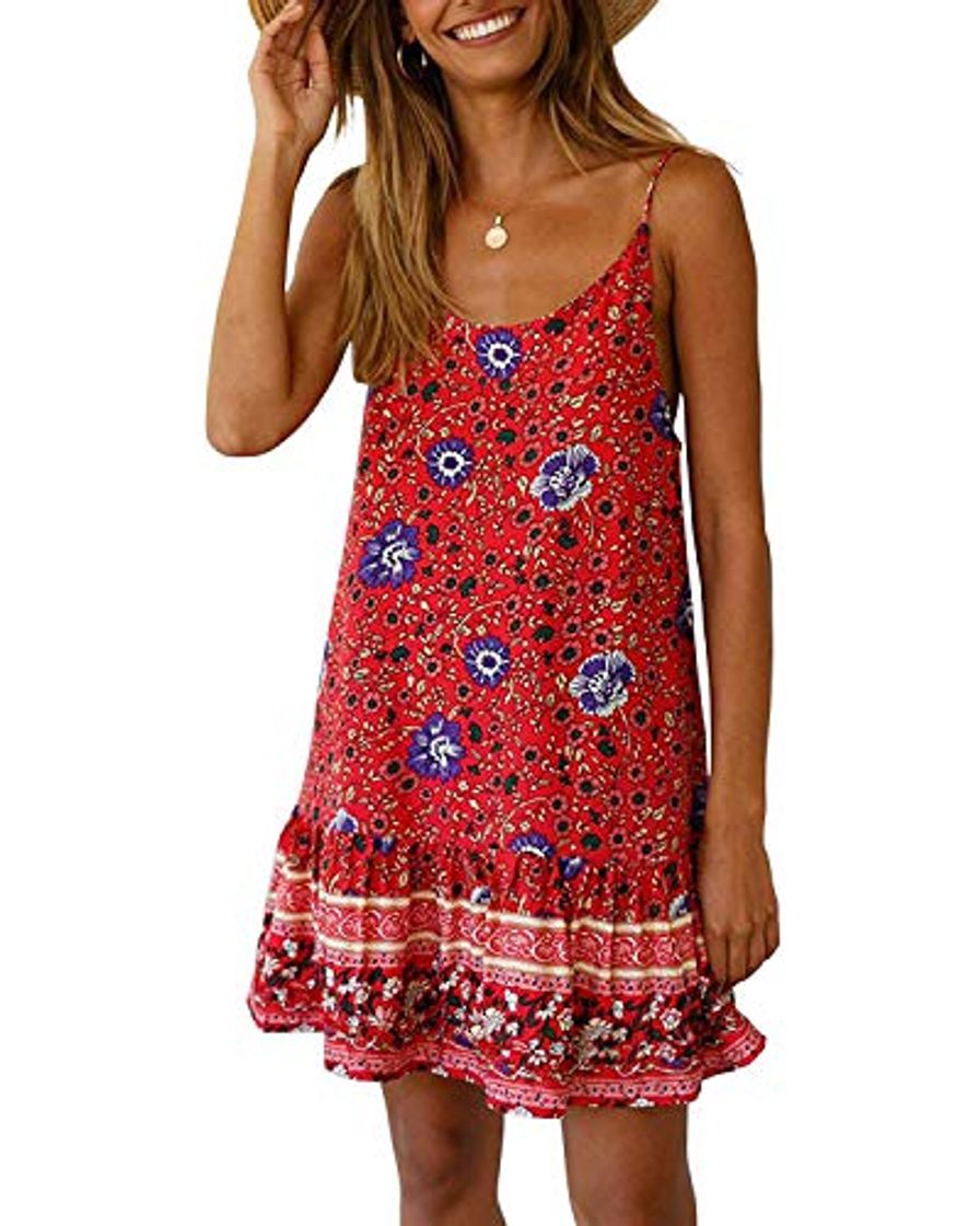 Product Abravo Mujer Vestido Boho Floral Verano sin Mangas Casual Falda Corta de