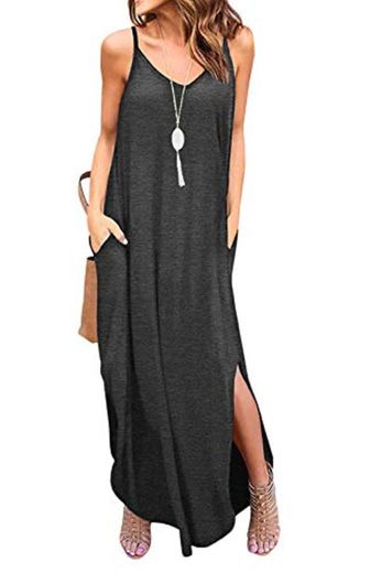 Vestidos Mujer Casual Playa Largos Boho Floral Maxi Vestido Bohemio Tirantes Playa Verano Grey L