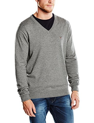 Lugar GANT Cotton Wool V-Neck, Jersey para Hombre, Grau