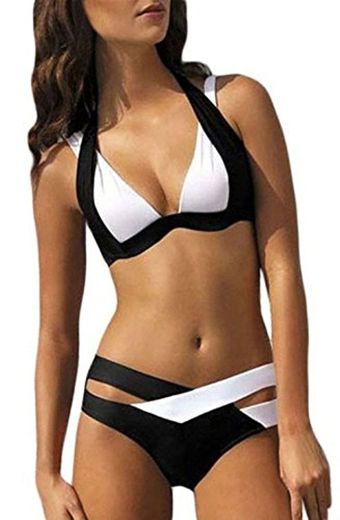 ZAIQUN Moda Blanco y Negro Criss Cross Vendaje Bikini Ropa de playa