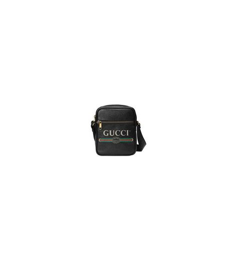 Gucci Logo Signature Print Side Messenger Bandolera cruzada de cuero negro Italia