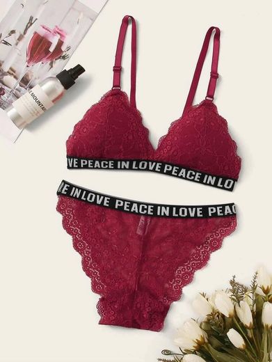  Floral Lace Letter Tape Lingerie Set 👙

