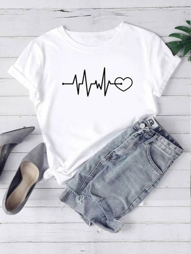 ⚪Heart And Graphic Short Sleeve Tee ⚪

