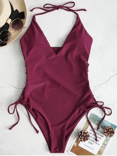 Social Maiô corte alto enlaçado bordô